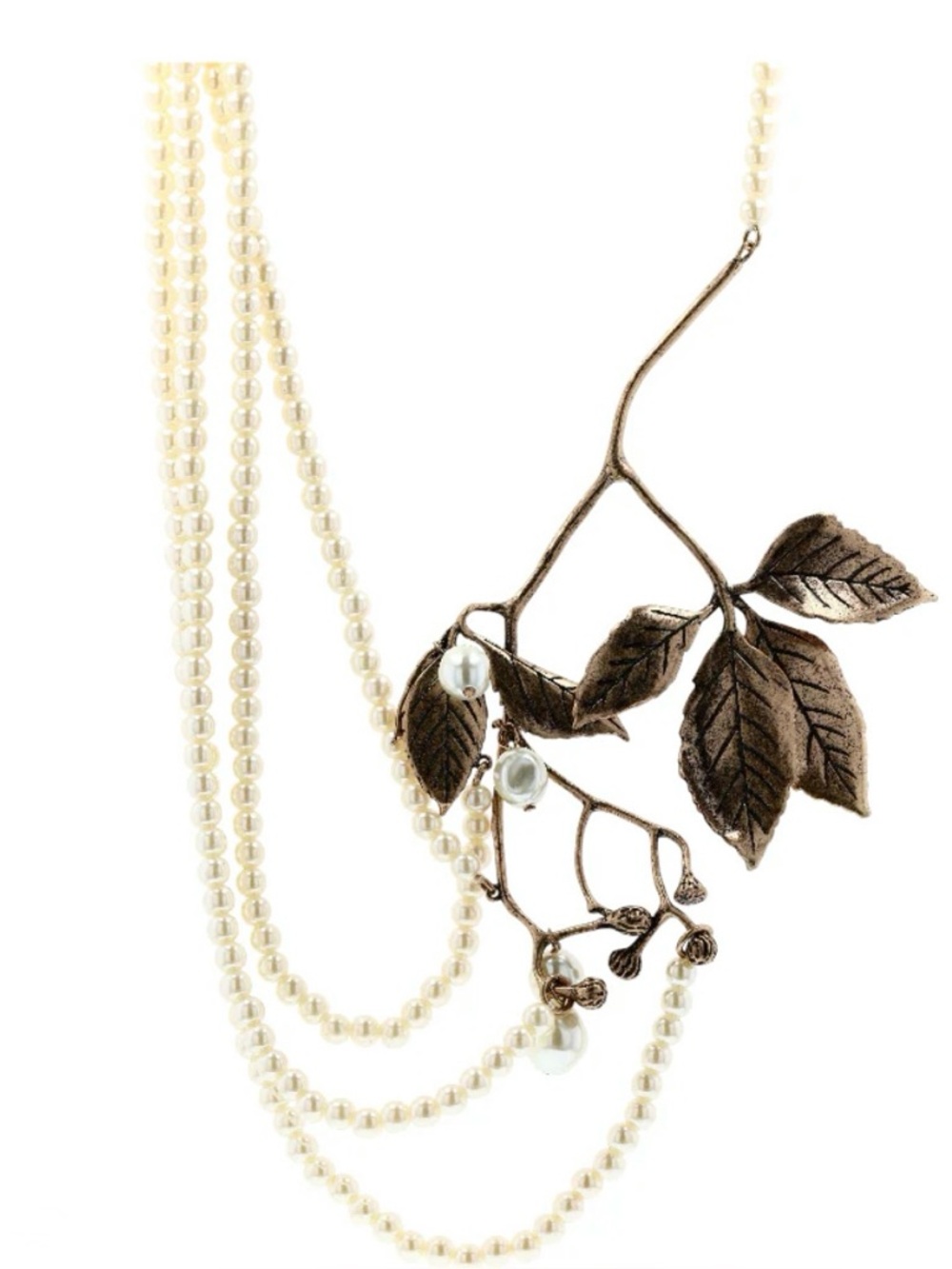 Incredible max mara pearl and Antique Leaf Multi-Strand Necklace - Cream